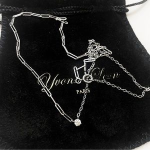 Yvonne Leon 18k White Gold and Solitaire 0.1 Ct Diamond Necklace